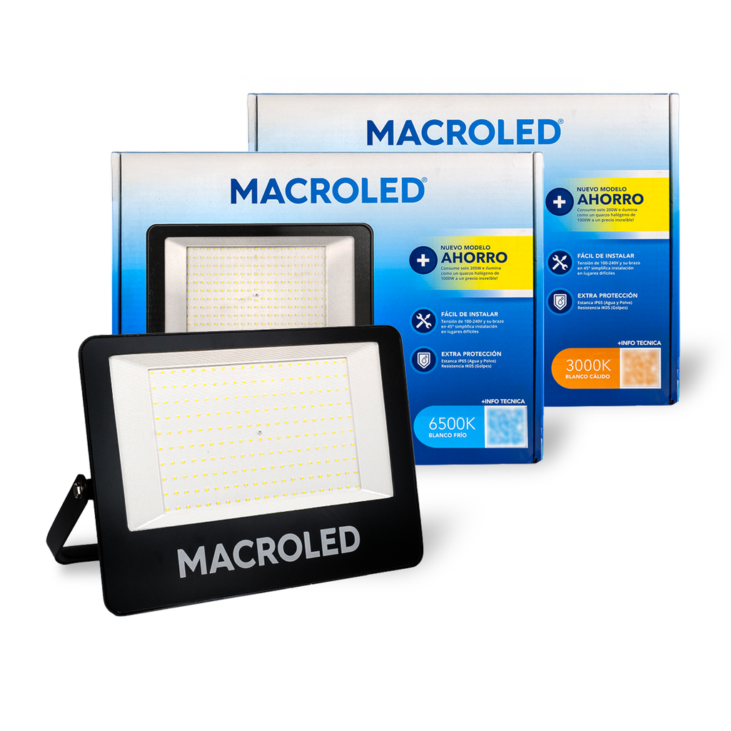 REFLECTOR PROYECTOR LED 200W LUZ FRIA 6500K - MACROLED