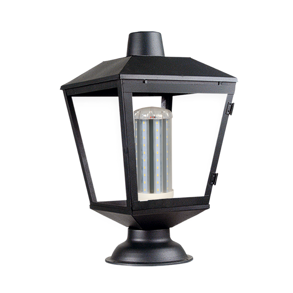 FAROLA CON BASE PARA PILAR 1XE27 CON ABERTURA LATERAL NEGRO MICRO - SAN JUSTO