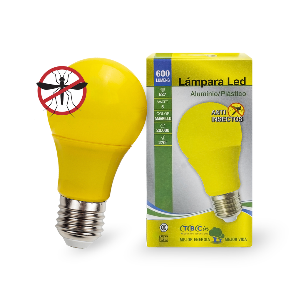 LAMPARA BULBO LED COLOR 5W A60 LUZ AMARILLA ANTI INSECTOS - TBCIN
