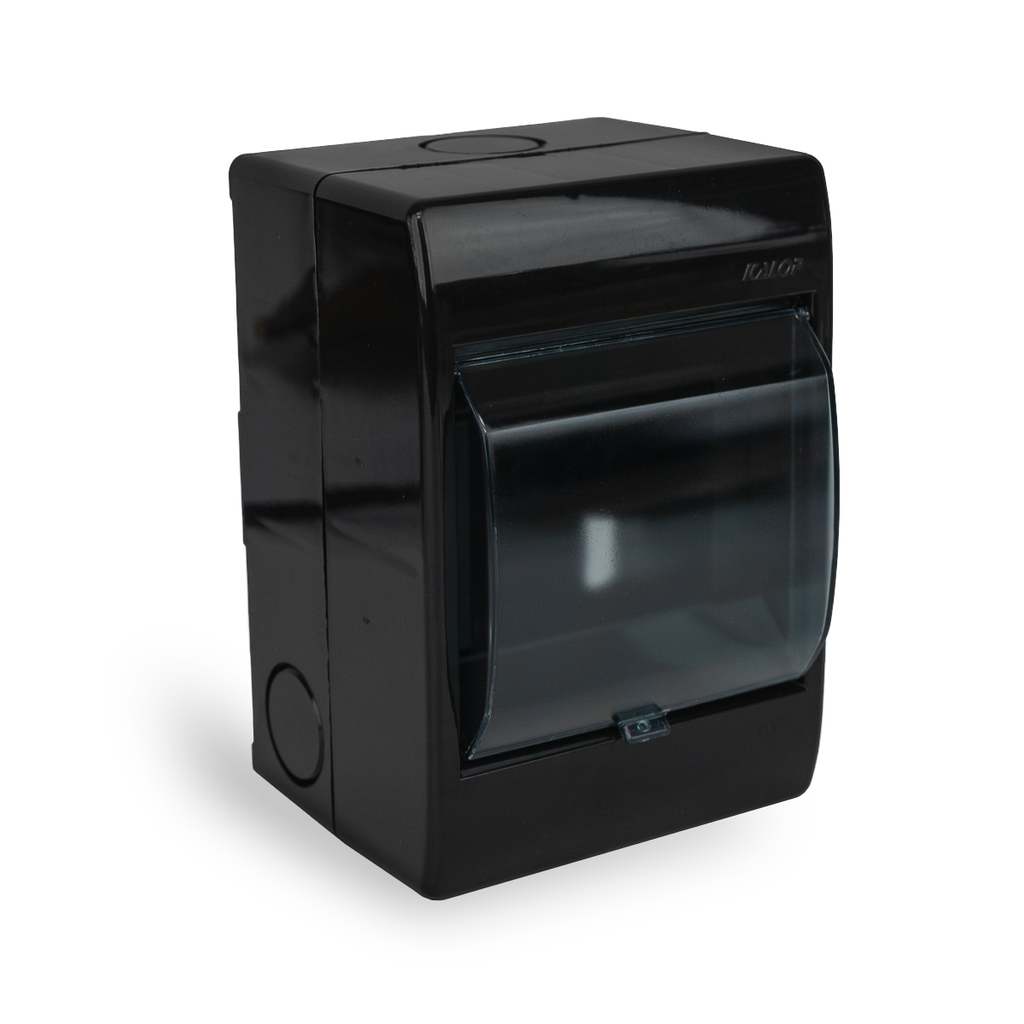 CAJA PARA TERMICA 4 MODULOS DIN SOBREPONER NEGRA CON TAPA - KALOP