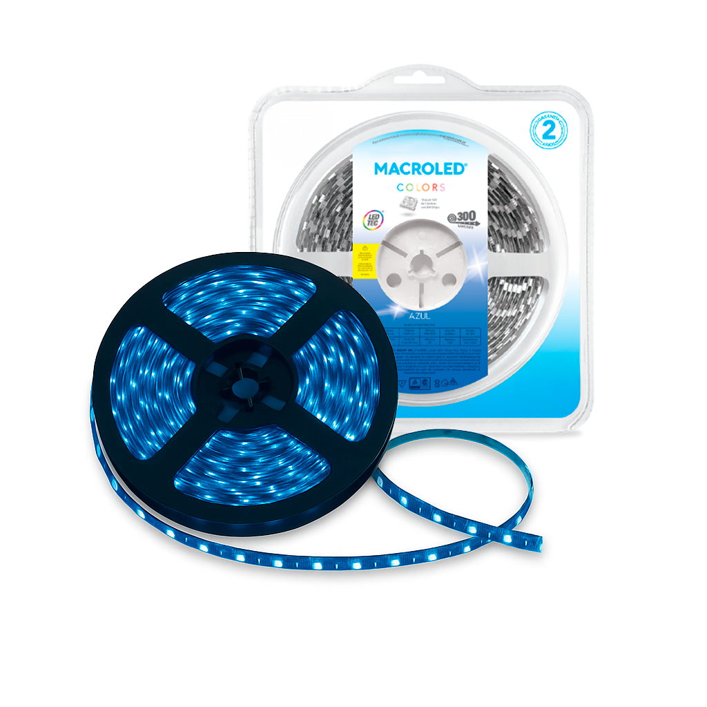 TIRA LED 2835 LUZ AZUL 5MTS INTERIOR IP20 (12V 60 LED X MTS 8W X MTS) - MACROLED