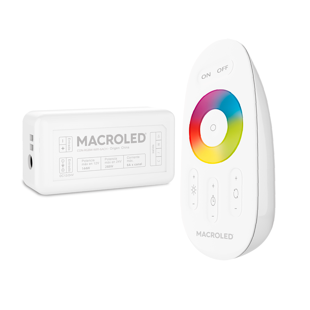 CONTROLADOR WIFI 2.4GHZ RGB+W PARA TIRAS LED 12V/24V 150W/300W - MACROLED