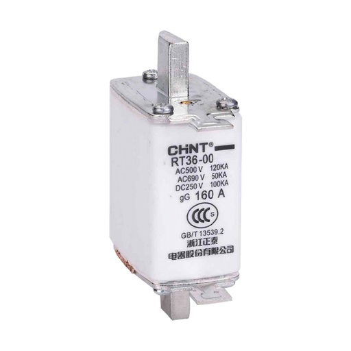 [RT36-00160AGG] FUSIBLE TIPO NH 00 - IN: 160A GG - ICC: 120KA 500VCA 100KA  250VCC - CHINT
