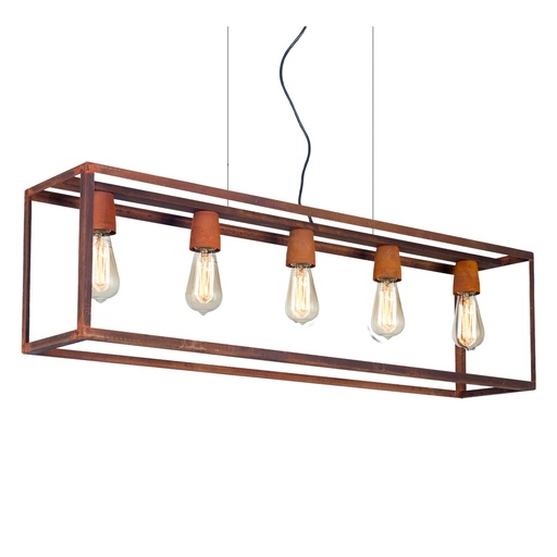 [SJ/CR6653-19] COLGANTE RECTANGULAR HIERRO 5 LUCES 97X20X26CM COLOR OXIDADO - SAN JUSTO